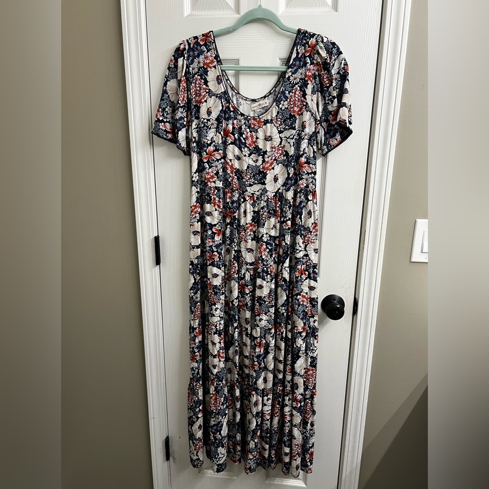 NATURAL LIFE Blue Floral Tiered Maxi Dress Sz Med